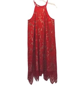 Francesca's Fire Red Dress Lace Women's Size Small Sleeveless Sexy Romantic Vibe